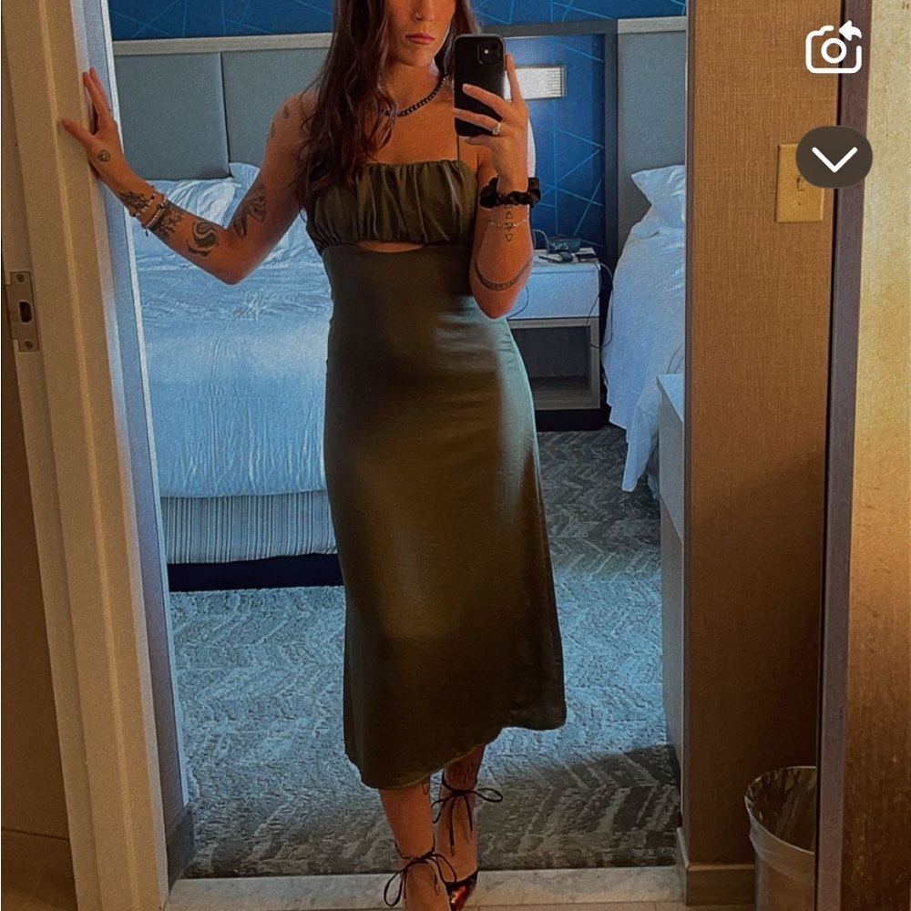 Elegant Olive Green Midi Dress